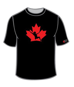 Crew Neck Black T Shirt with Red Female Climber logo