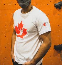 Load image into Gallery viewer, Crew Neck White T Shirt with Red Male Climber logo
